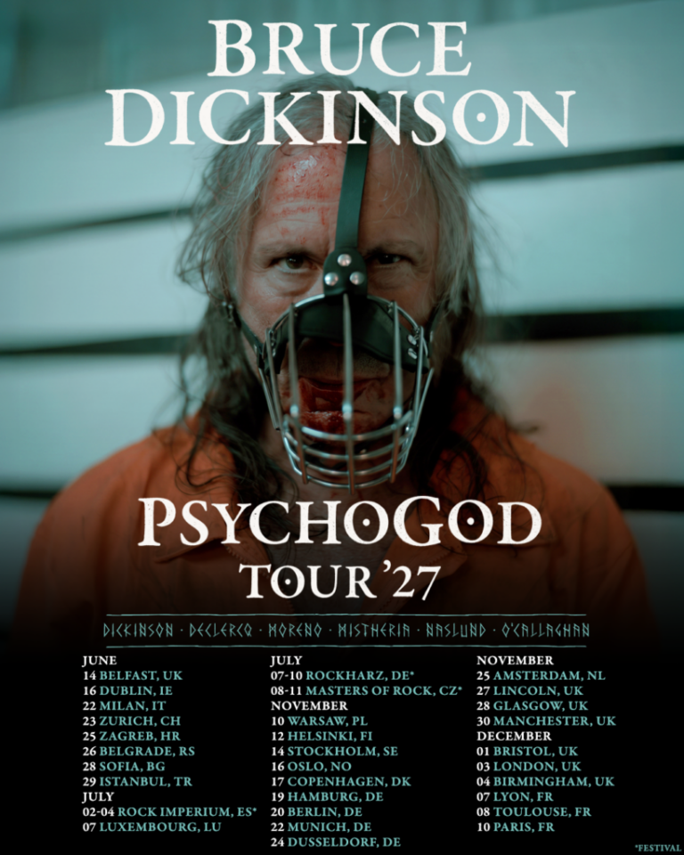 Bruce Dickinson PsychoGod Tour 2027 official tour artwork