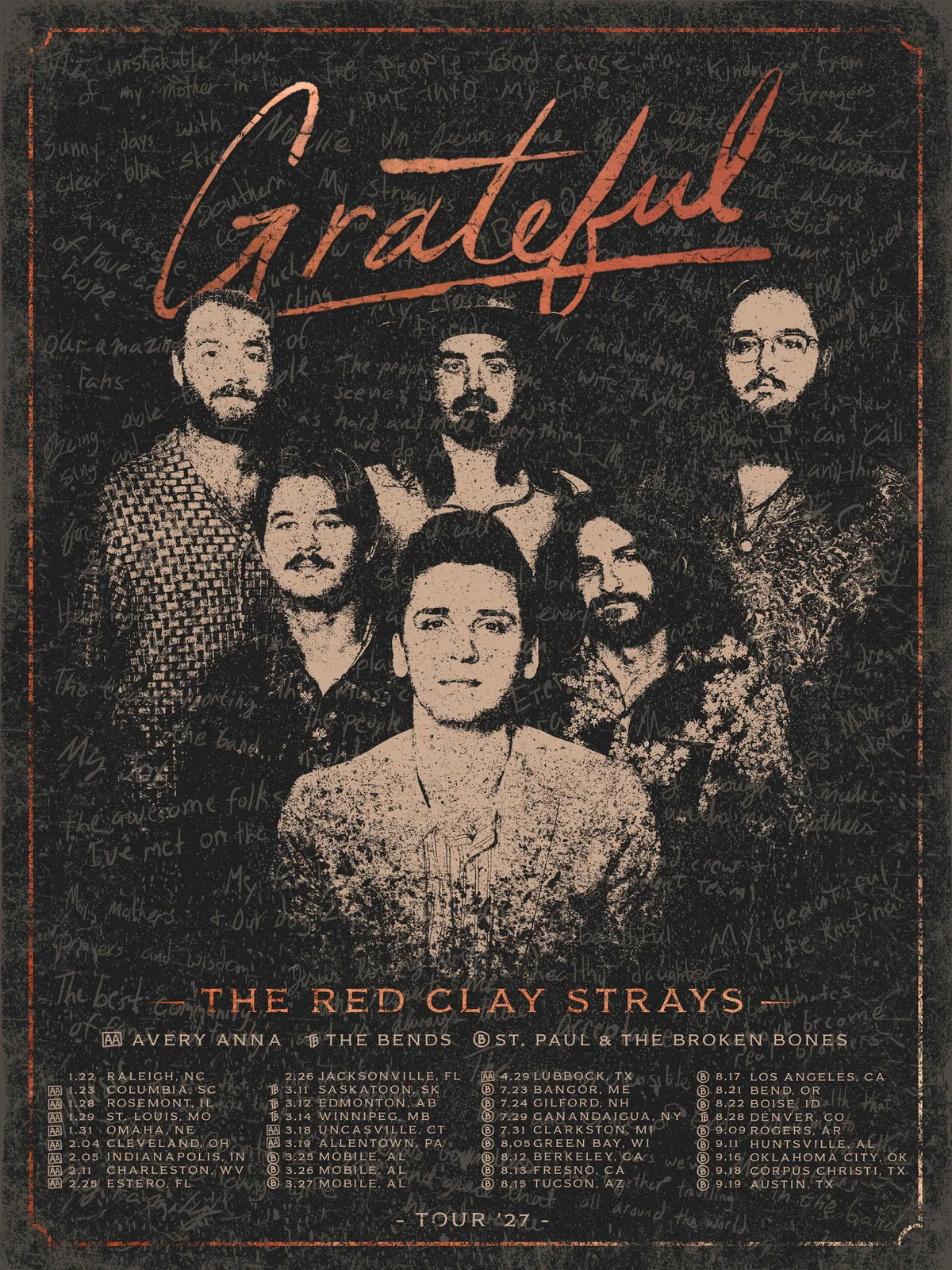 The Red Clay Strays Grateful Tour 2027 official poster